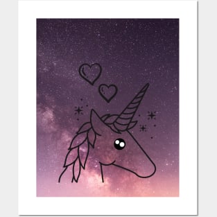 Unicorn With Purple Sky Lights & Sparkle Posters and Art